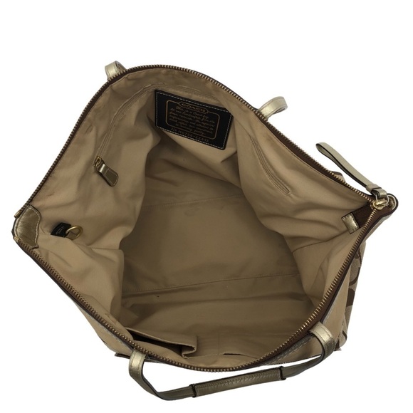 Coach Zippered East West Tote Bag Signature C Print Brown /Tan Gold Leather Trim - Picture 7 of 10